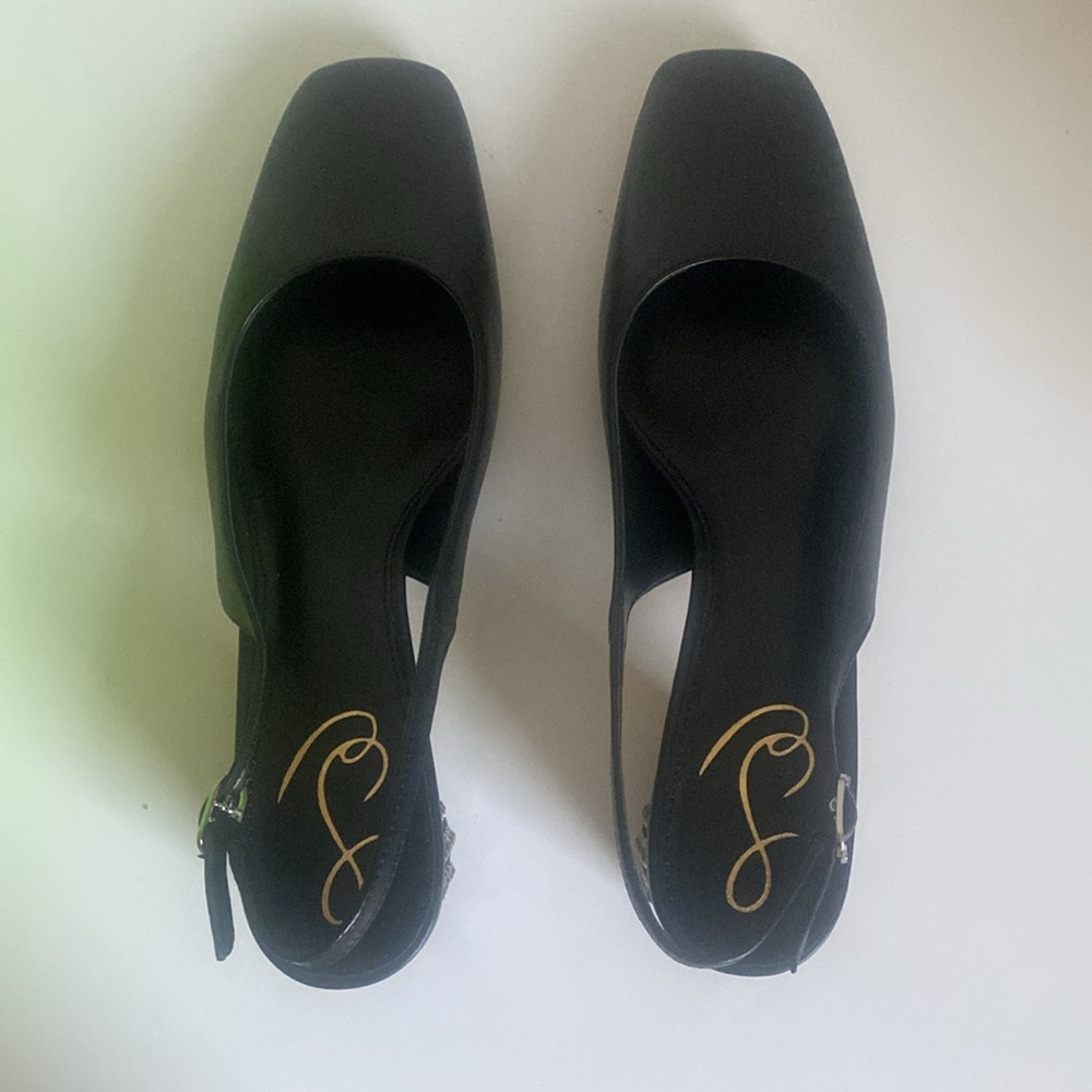 Sam Edelman Terra Gem Blk Leather Slingback Size 7 NWT Round Heel w/ Rhinestones - Picture 9 of 14